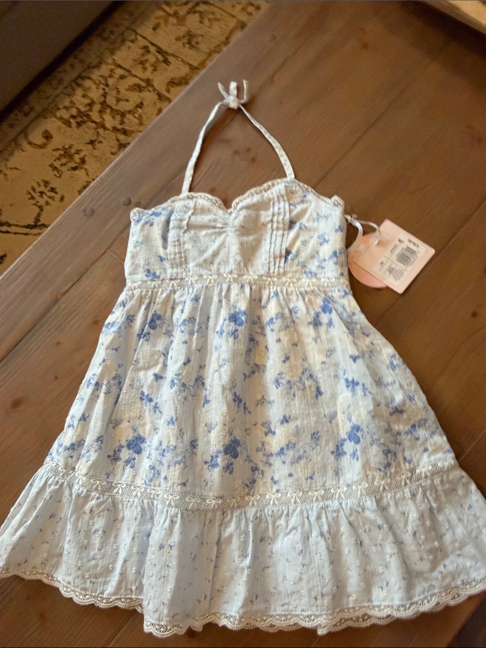 Love Shack Fancy for Target White & Light Blue Floral Sundress - Halter Style